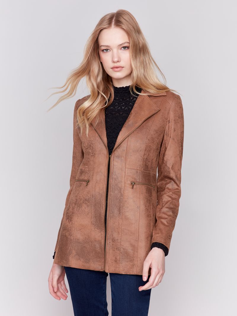 Charlie B Long Vintage Faux Suede Jacket