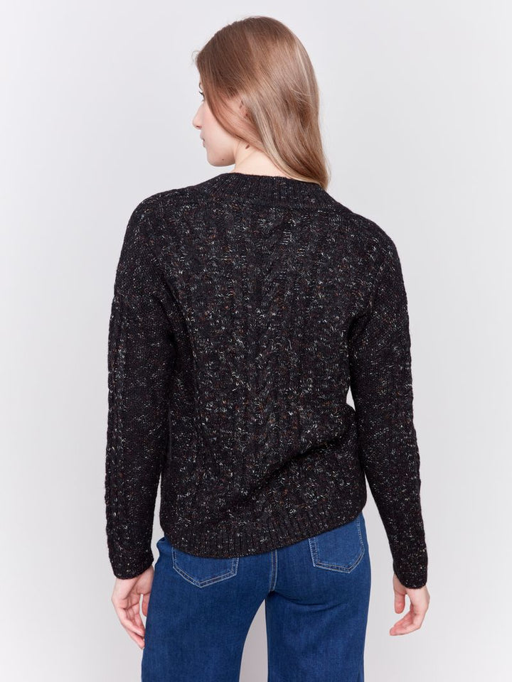 Charlie B Speckled Yarn Cable Knit Sweater