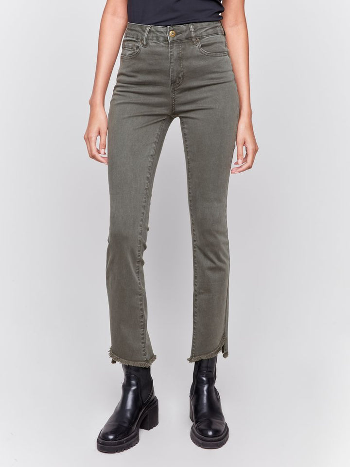 Charlie B Bootcut Twill Pants with Asymmetrical Hem