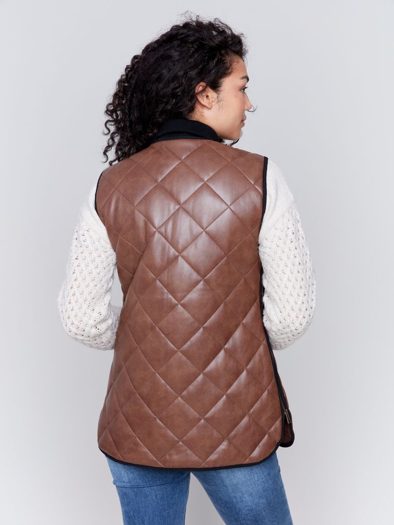 Charlie B Long Quilted Faux Leather Vest