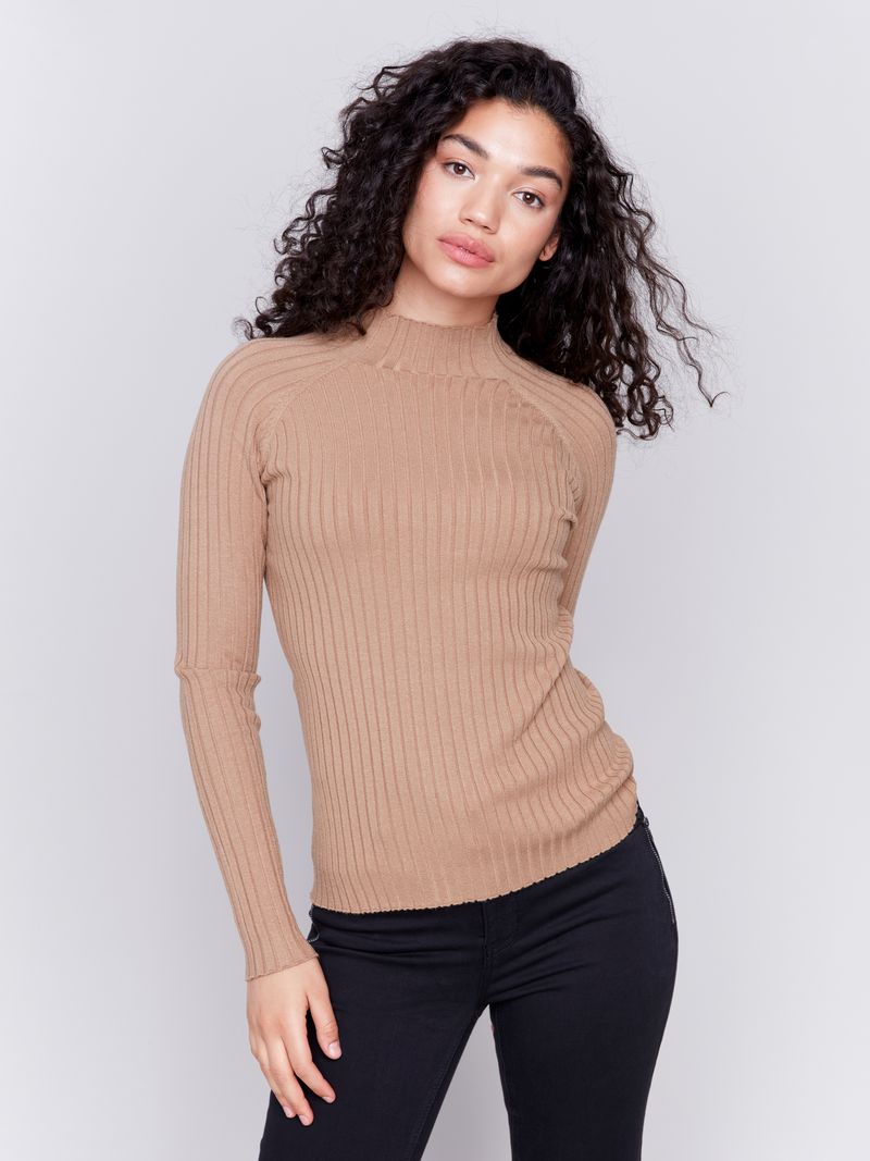 Charlie B Ribbed Knit Mock Neck Sweater