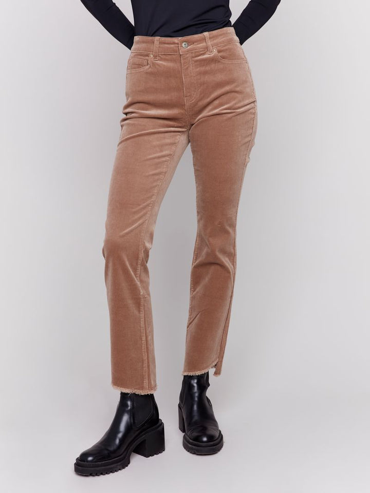 Charlie B Bootcut Corduroy Pants with Asymmetrical Hem