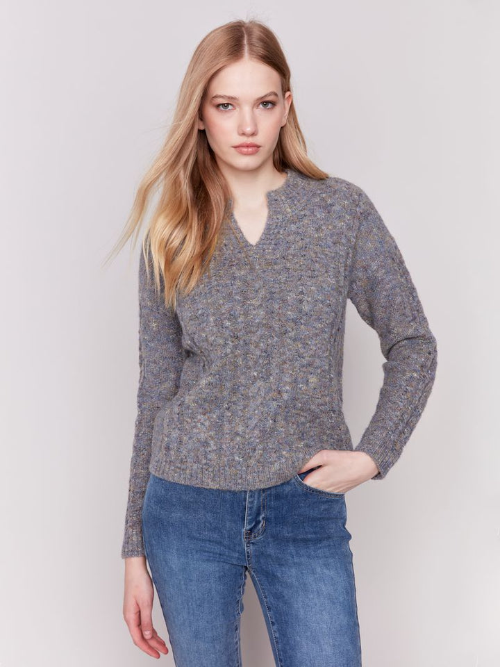 Charlie B Speckled Yarn Cable Knit Sweater