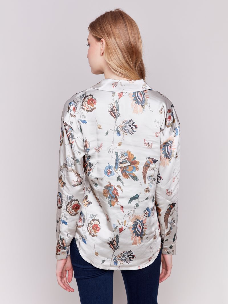 Charlie B Printed Satin Button-Down Shirt