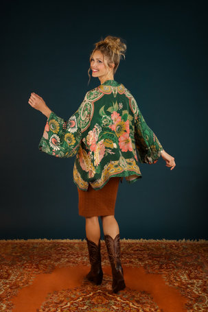 Powder Folk Art Kimono-Jacke mit Blumenmuster