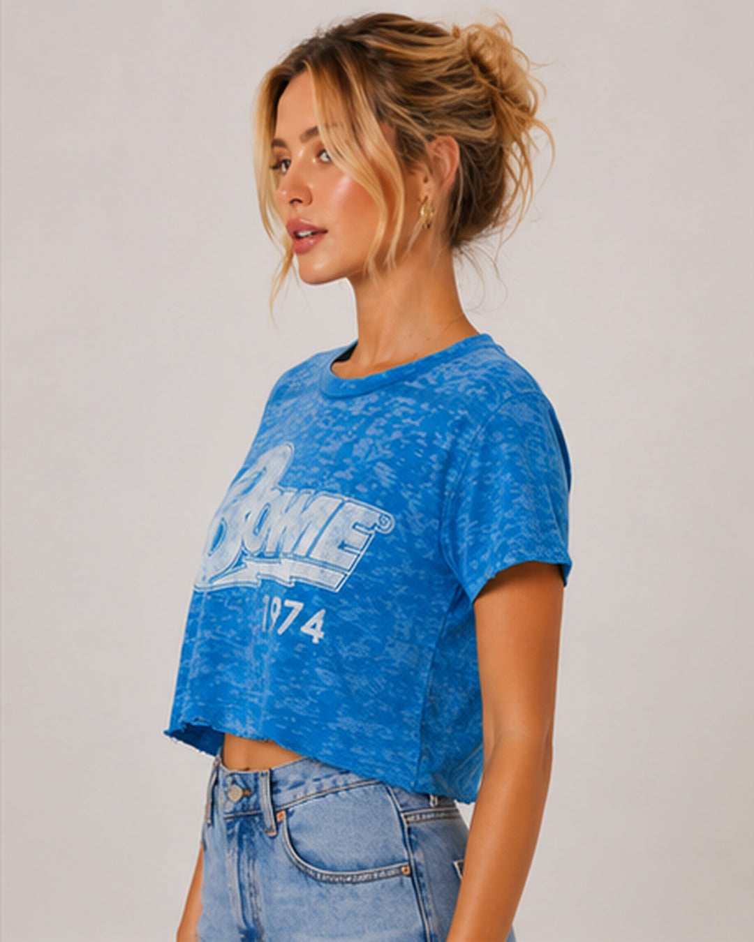 Prince Peter Bowie 74 Burnout Distressed Short Sleeve Crop