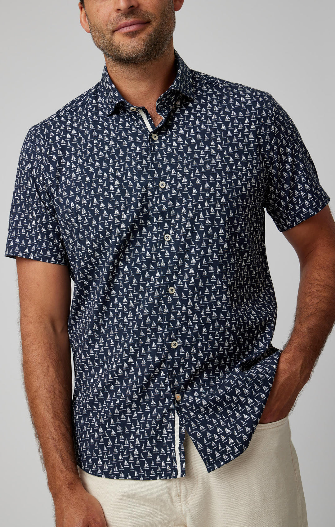 Stone Rose Sailboats Short Sleeve Woven Shirt