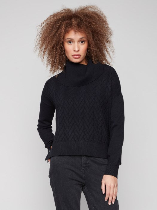 Charlie B Cowl Neck Sweater with Side Slit Detail