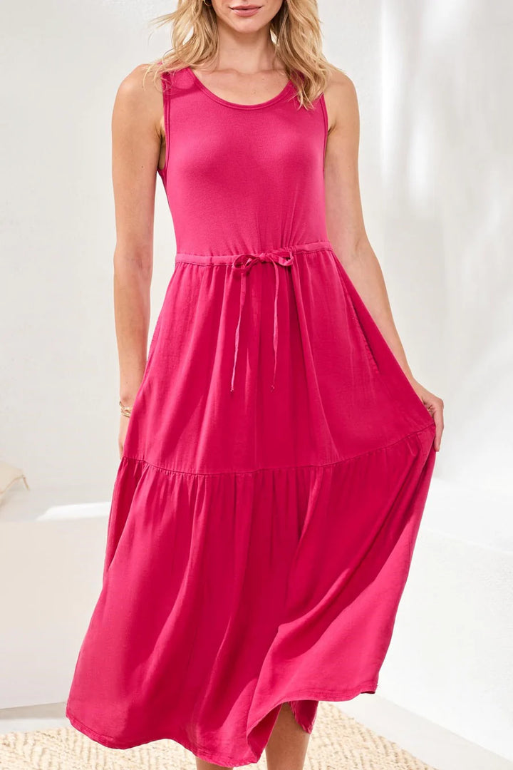 Tribal Mixed Media Boat Neck Maxi Dress