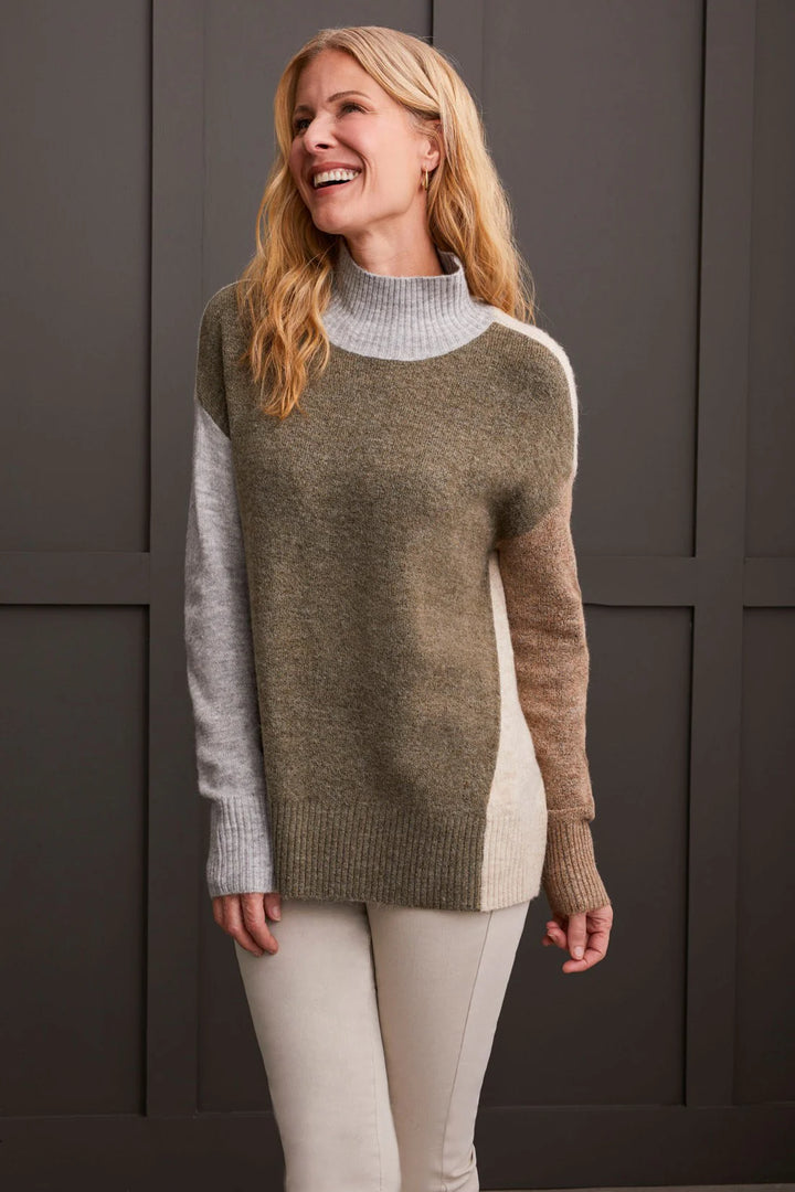 Tribal Long Sleeve Mock Neck Colorblock Sweater