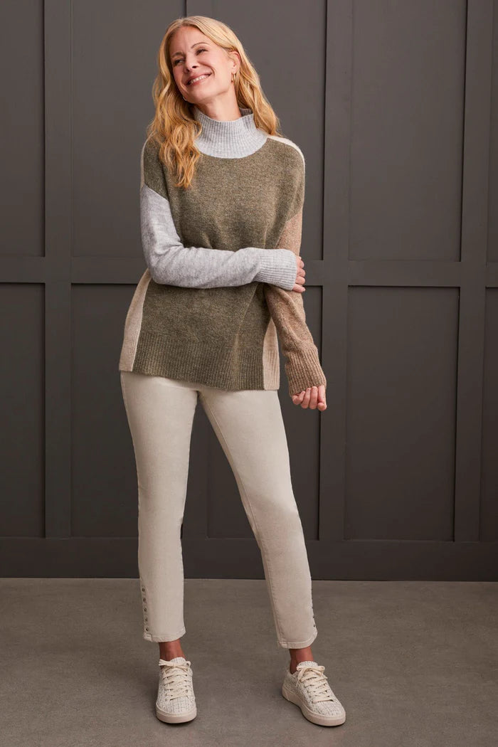 Tribal Long Sleeve Mock Neck Colorblock Sweater