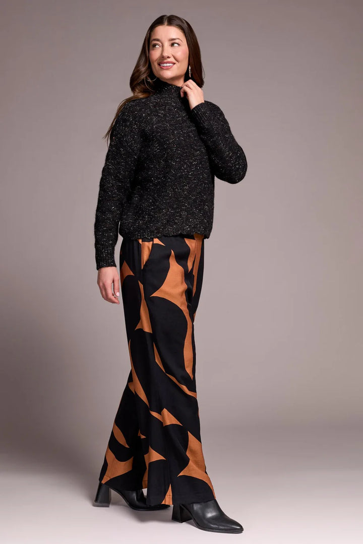 Tribal Mock Neck Puff Sleeve High Low Sweater