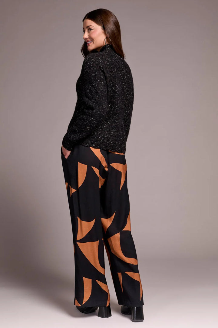 Tribal Mock Neck Puff Sleeve High Low Sweater