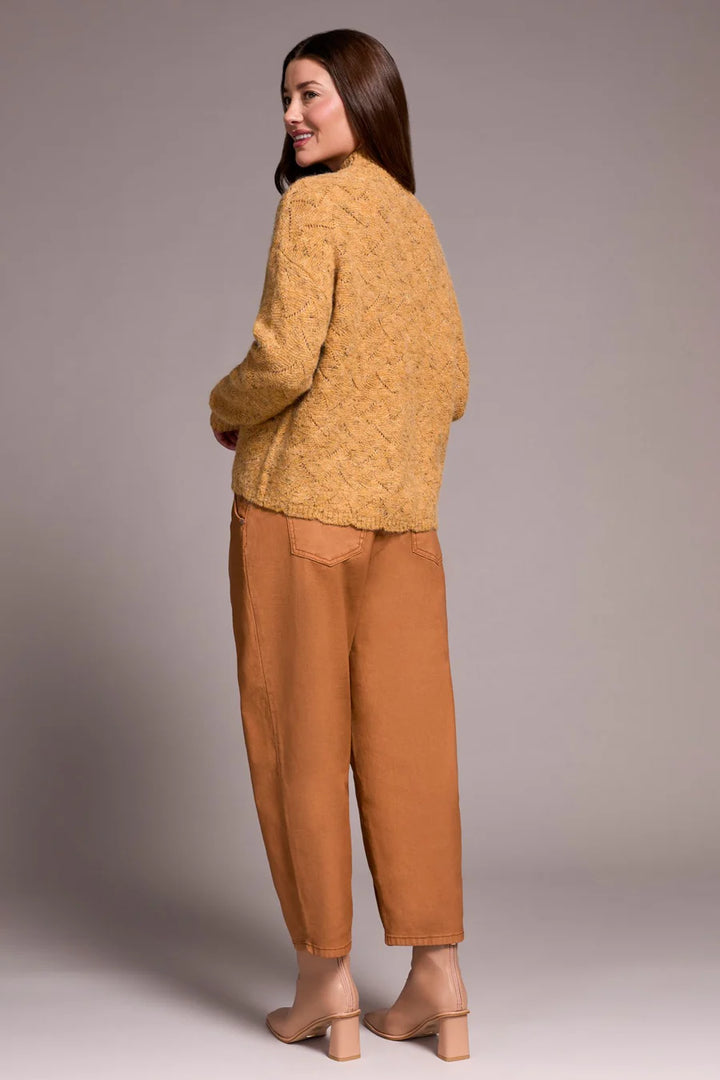 Tribal Mock Neck Puff Sleeve High Low Sweater