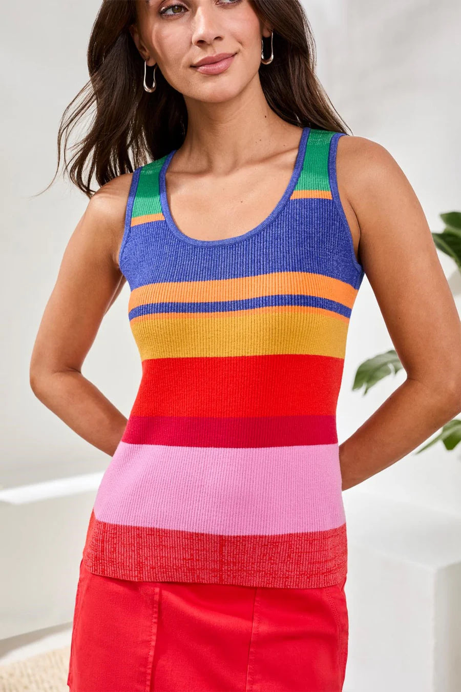 Tribal Textured U-Neck Colorblock Sweater Cami