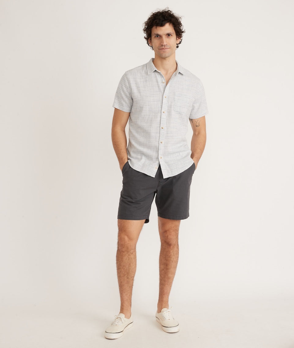 Marine Layer Short Sleeve Stretch Selvage Stripe Shirt