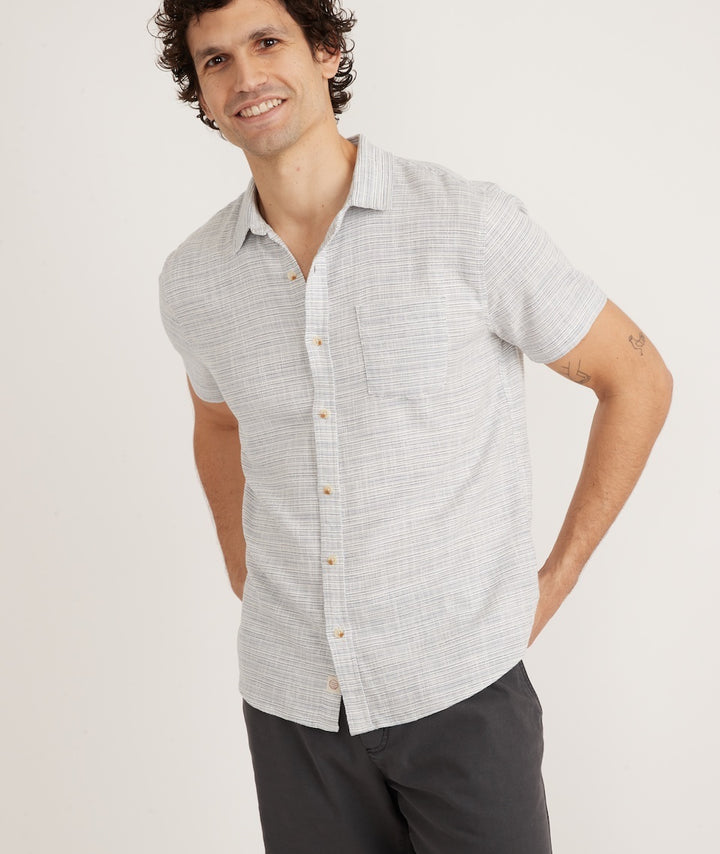 Marine Layer Short Sleeve Stretch Selvage Stripe Shirt