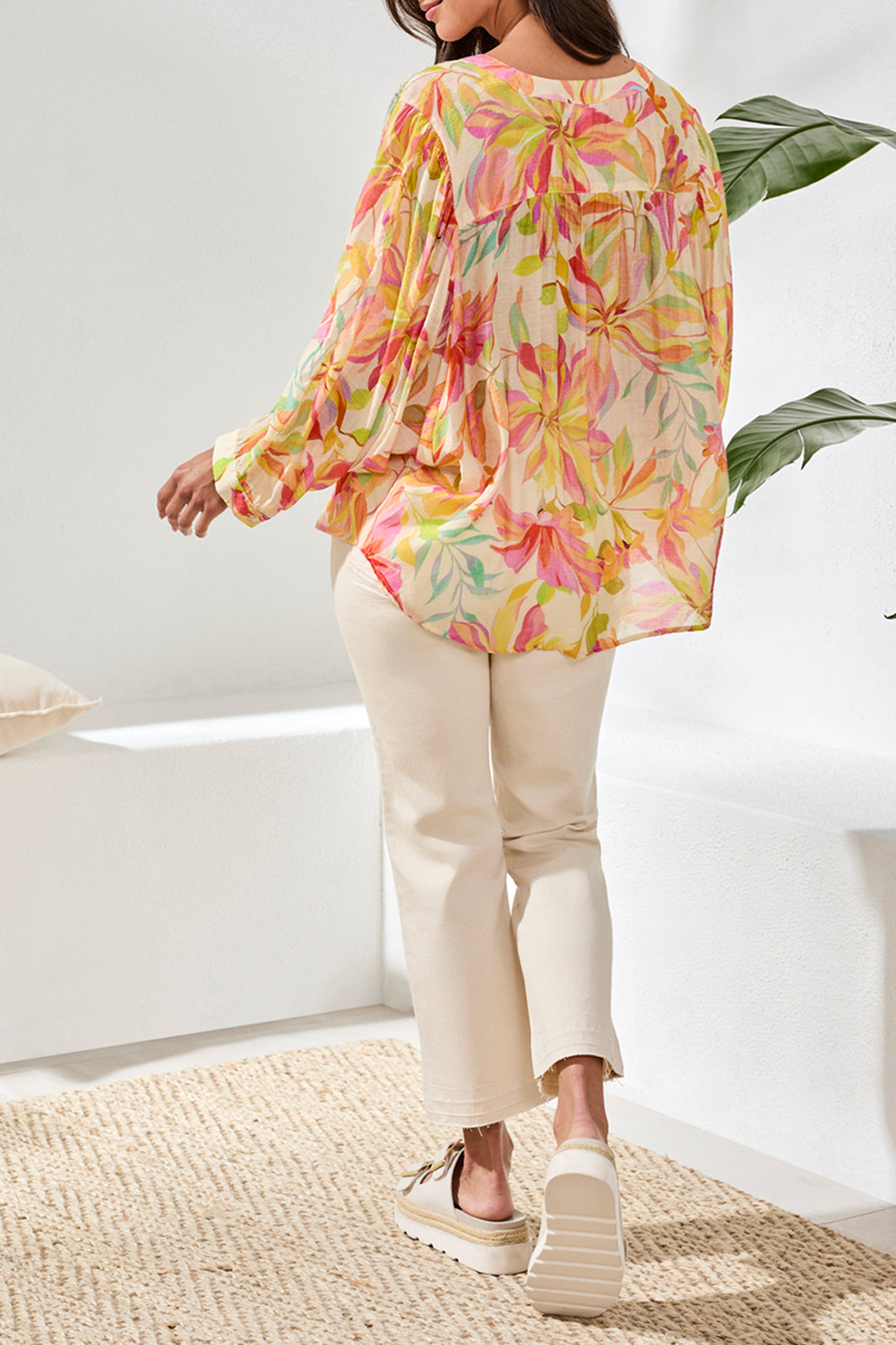 Tribal Button Flowy Dolman Button Blouse