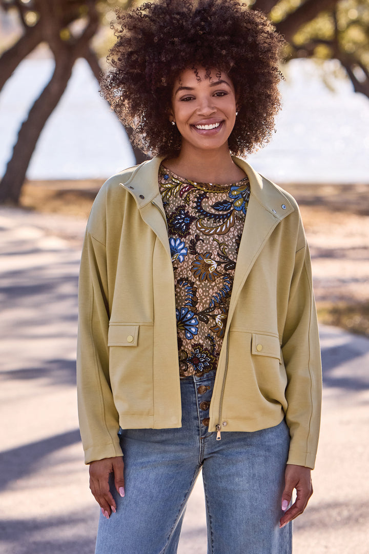 Tribal Soft Yarn 3/4 Sleeve Crewneck Sweater-Aloe