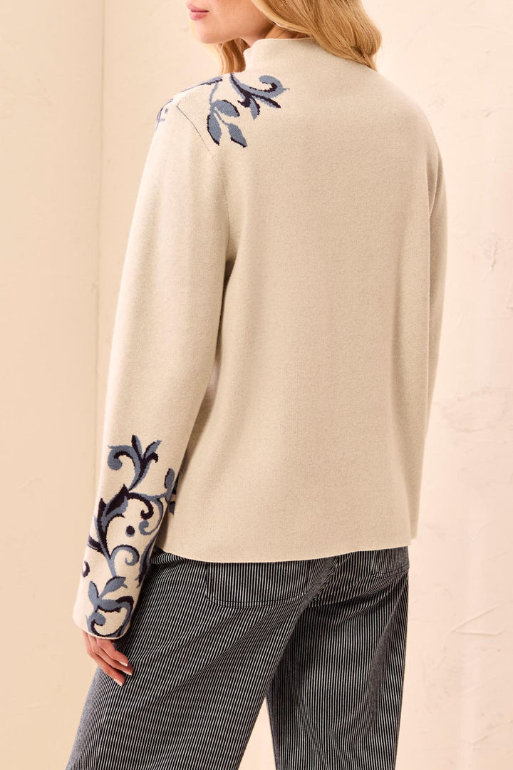 Tribal Long Sleeve Funnel Neck Sweater-Moonstone