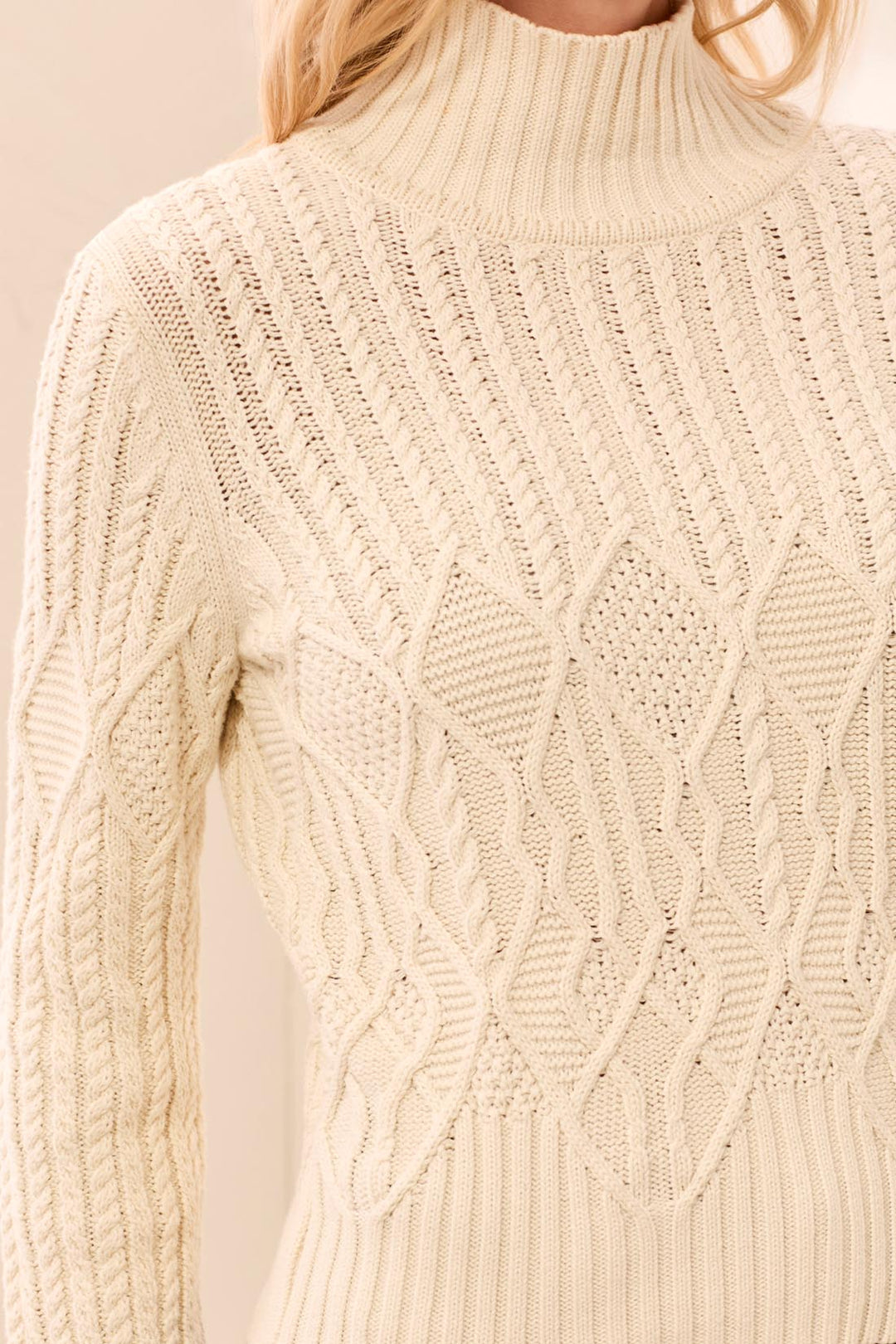 Tribal Mockneck Sweater -Antique White