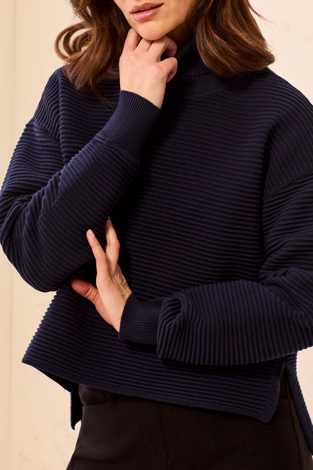 Tribal Turtle Neck Sweater with Side Slits-Nightfall