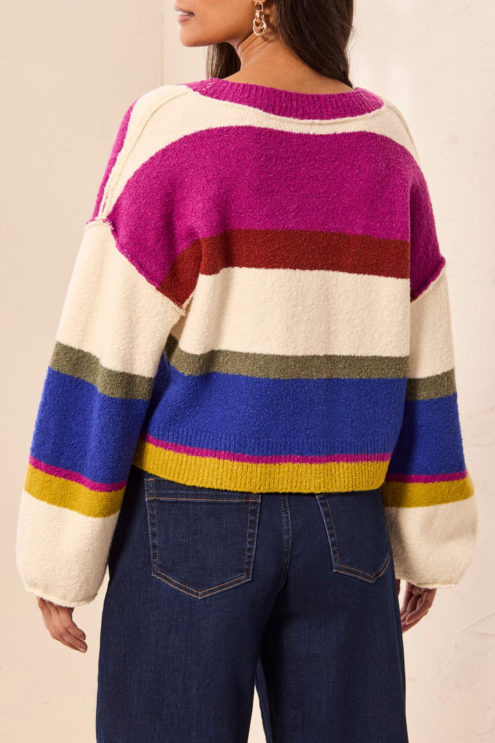 Tribal Puff Sleeve Sweater Cardigan-Cream Multi