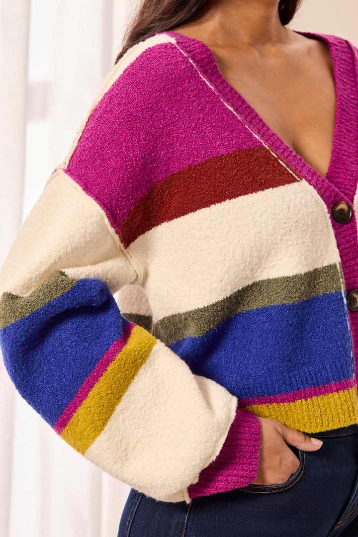 Tribal Puff Sleeve Sweater Cardigan-Cream Multi