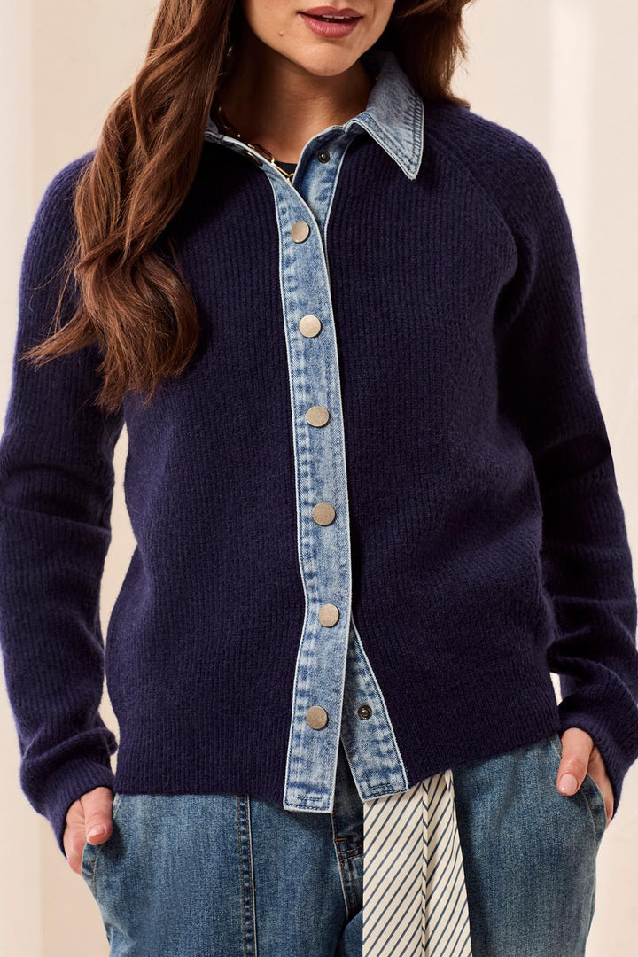 Tribal Mixed Media Jacket with Denim Detail-Nightfall
