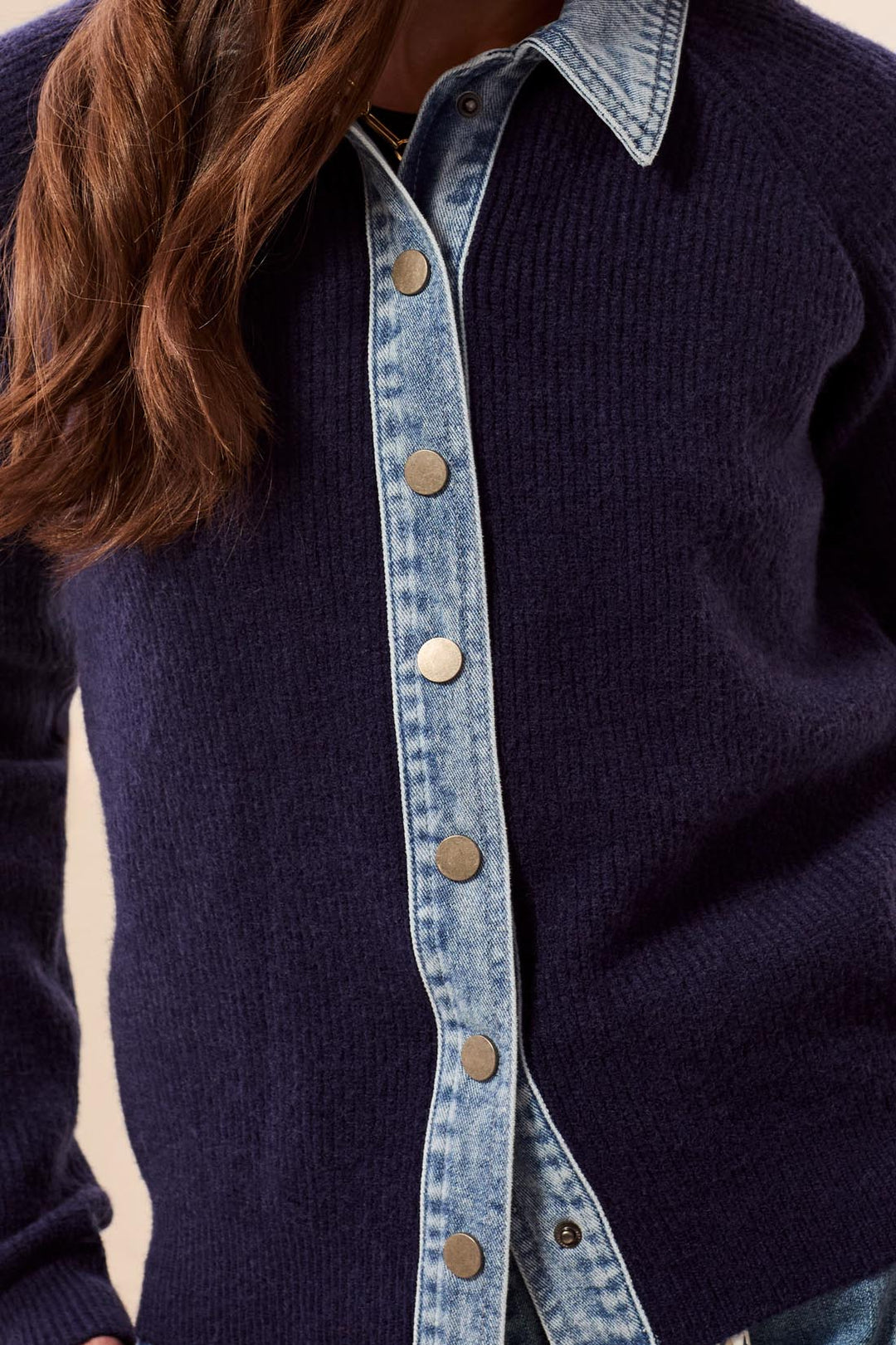 Tribal Mixed Media Jacket with Denim Detail-Nightfall