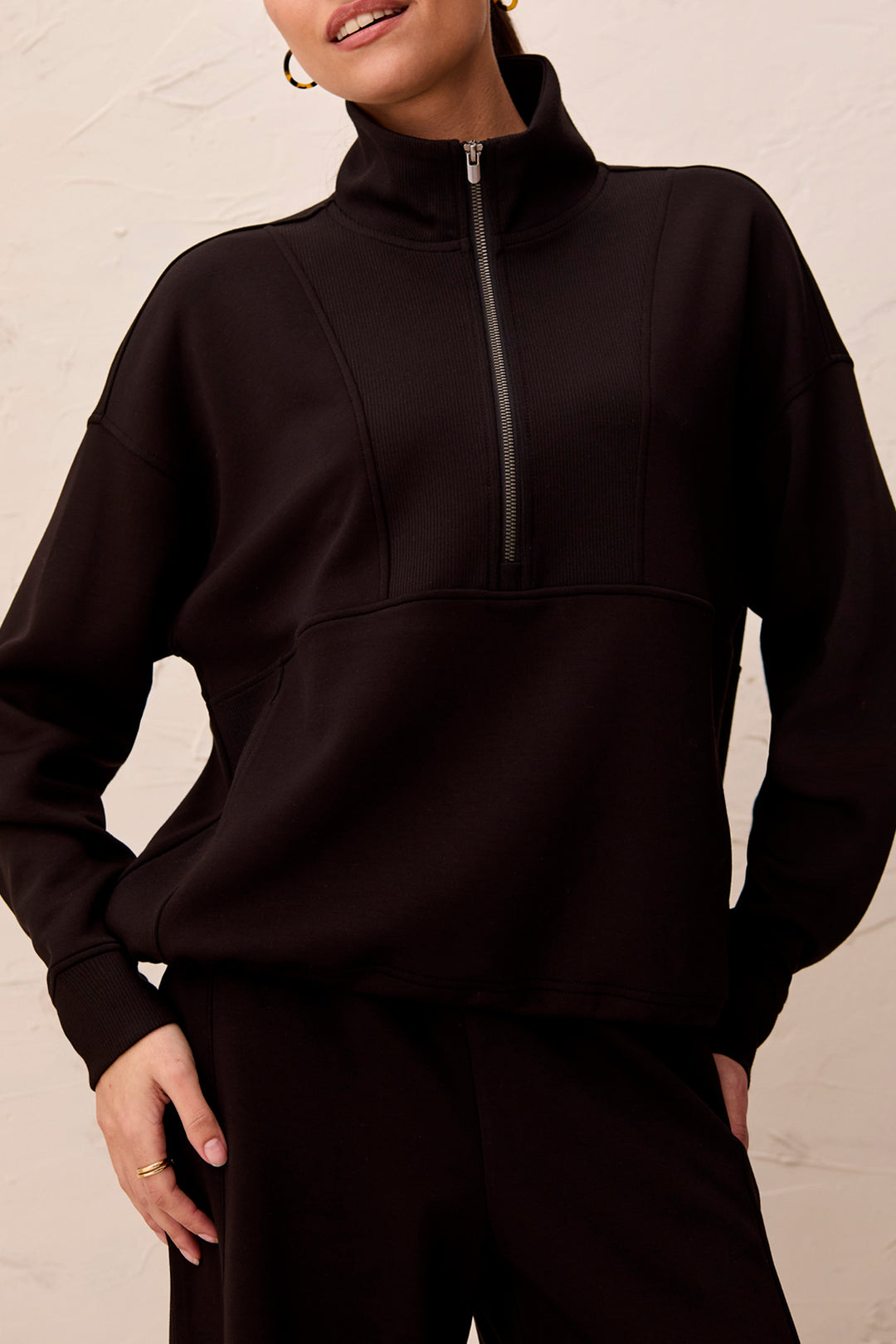 Tribal Long Sleeve Mock Top with Zipper