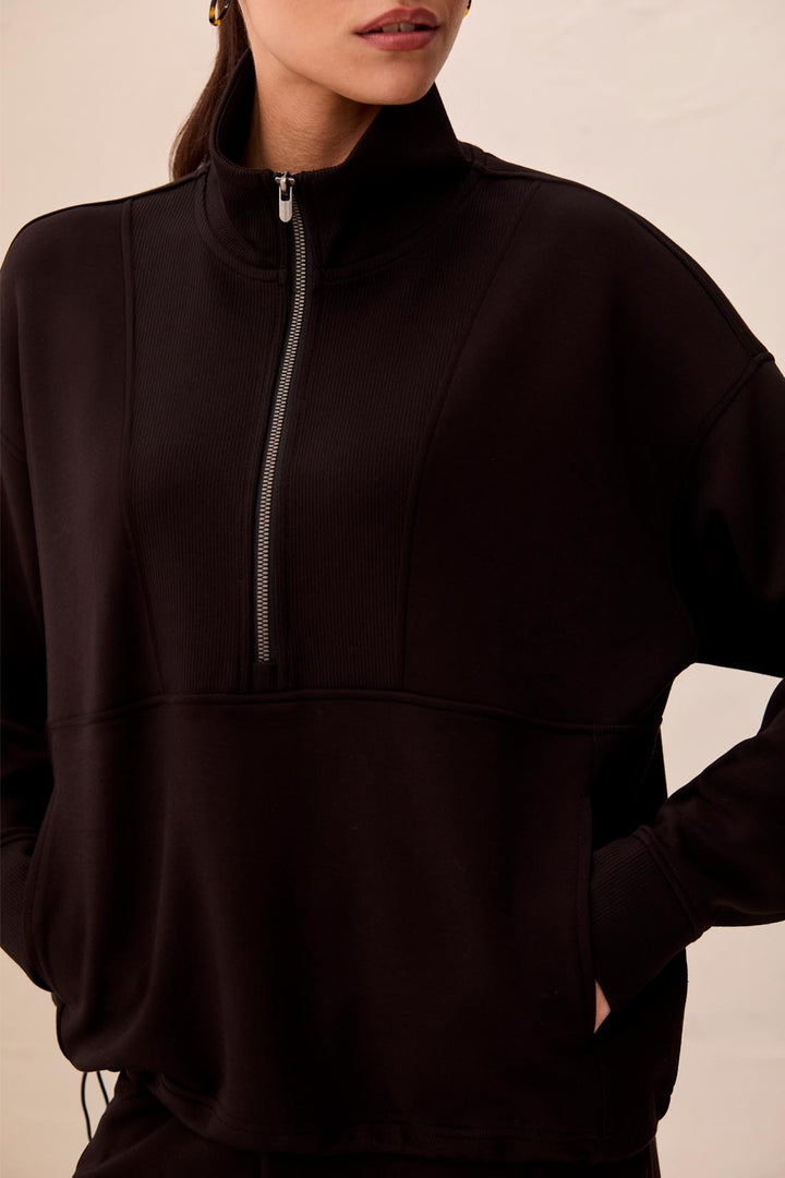 Tribal Long Sleeve Mock Top with Zipper