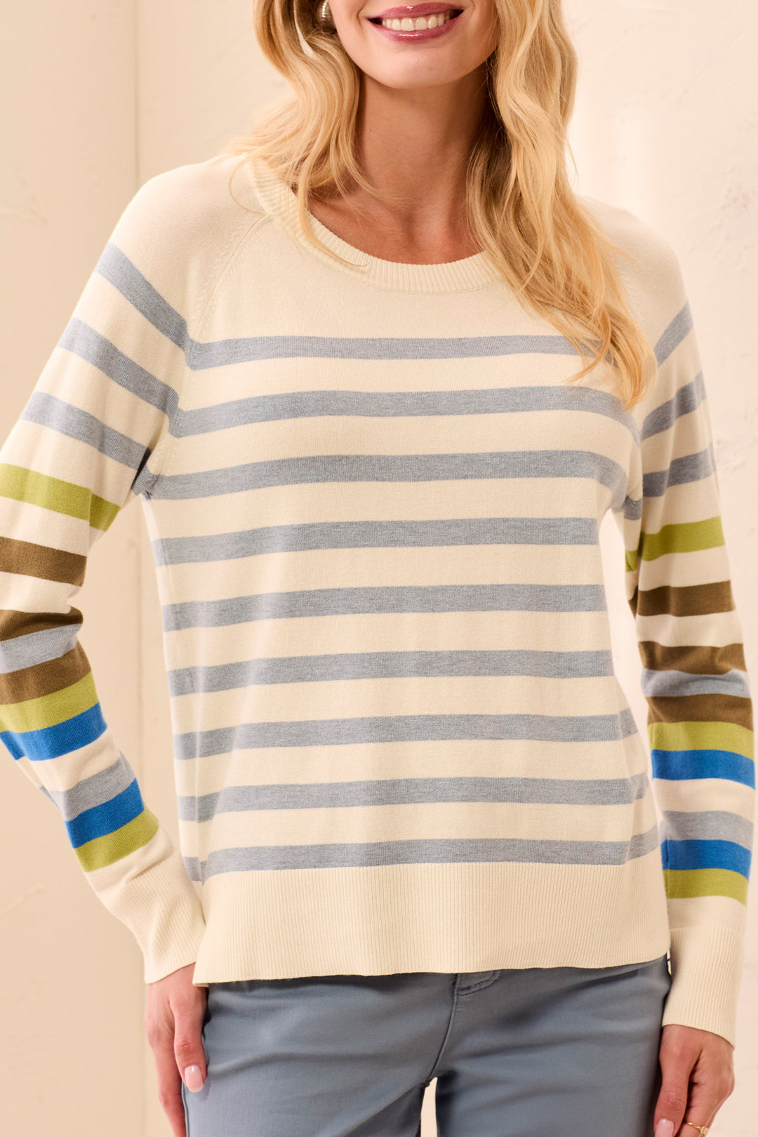 Tribal Long Sleeve Crew Neck Stripped Sweater