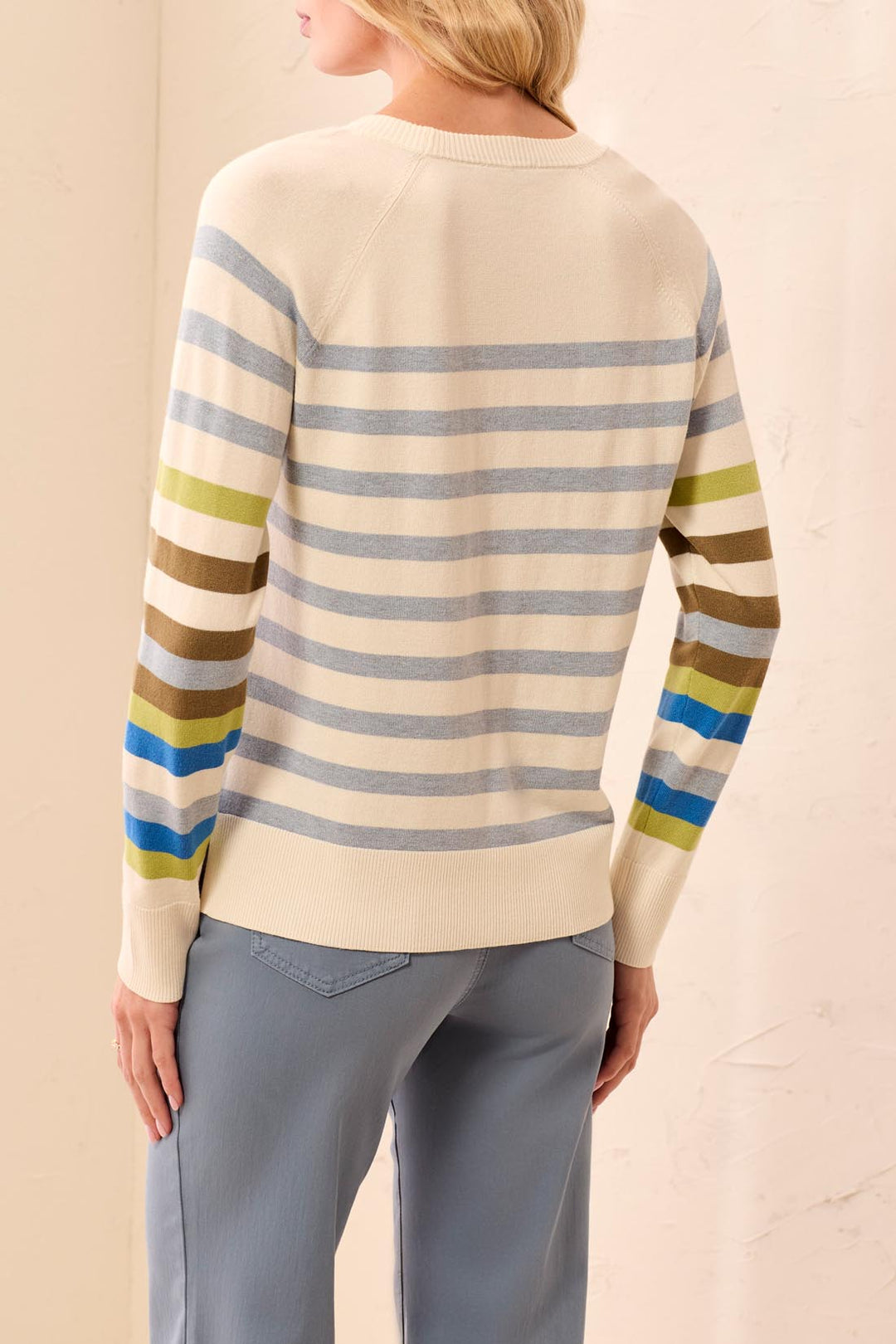 Tribal Long Sleeve Crew Neck Stripped Sweater