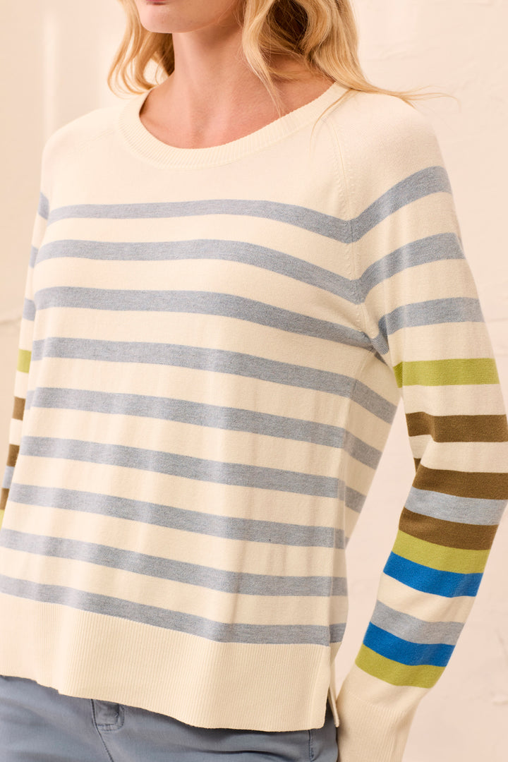 Tribal Long Sleeve Crew Neck Stripped Sweater