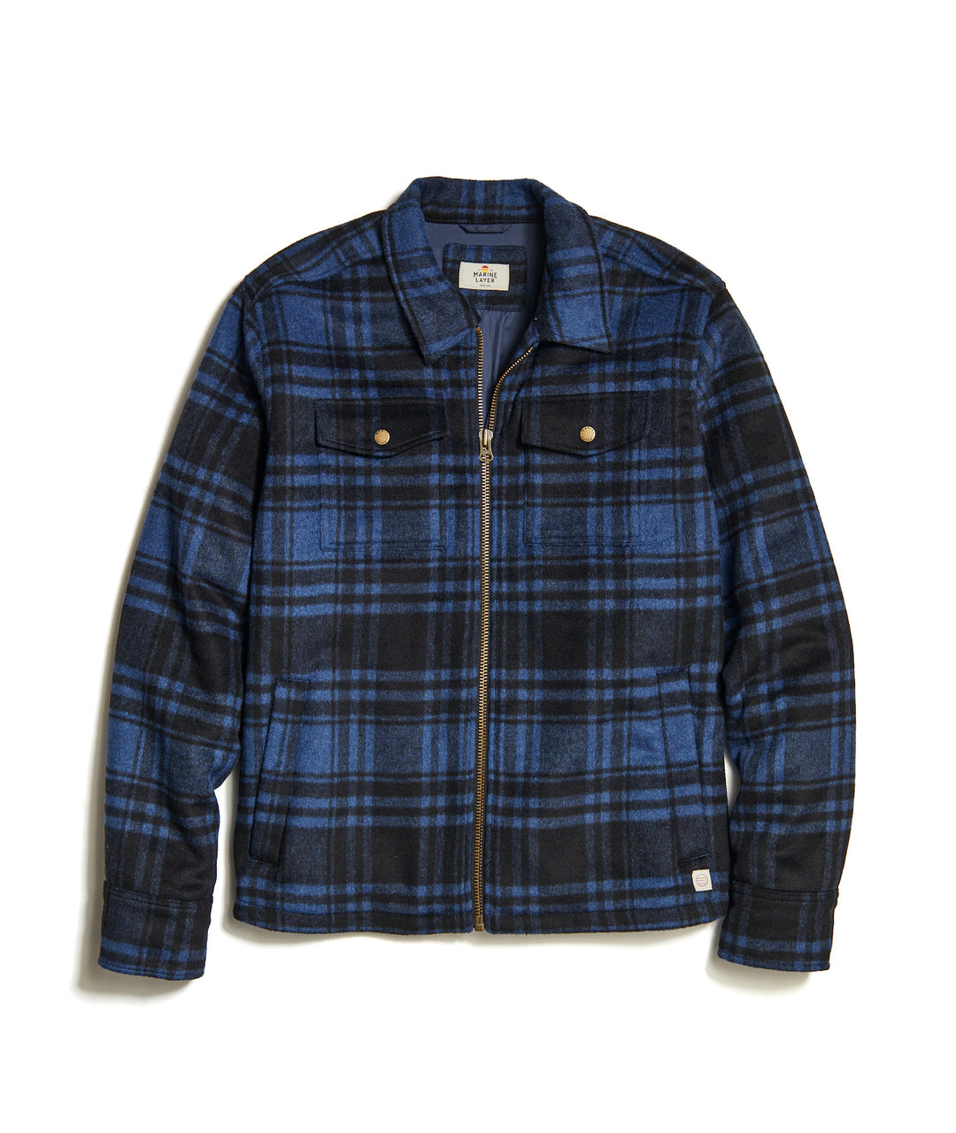 Marineblaue Jacke mit Reißverschluss aus gebürsteter Wolle