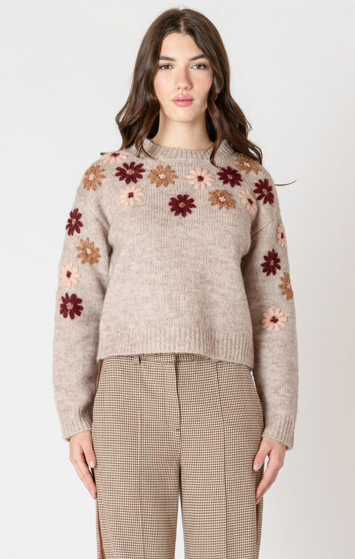 Black Tape Crewneck Floral Applique Sweater