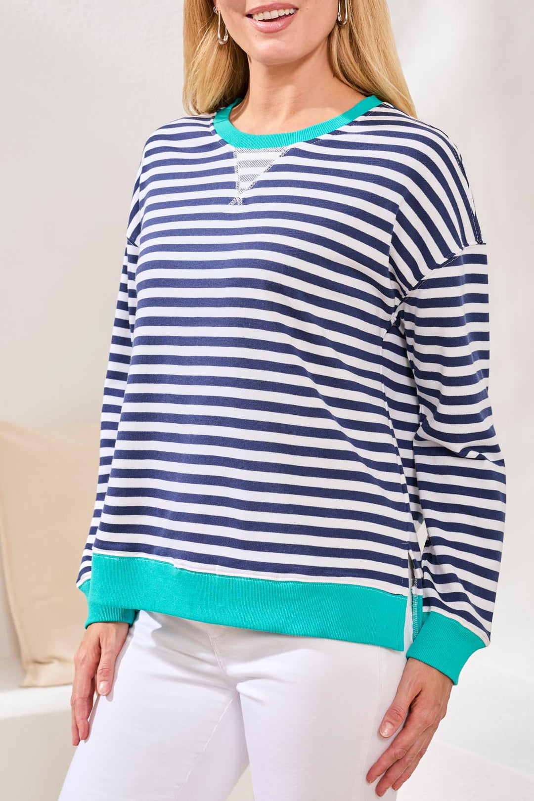 Tribal Crew Neck Combo Striped Top