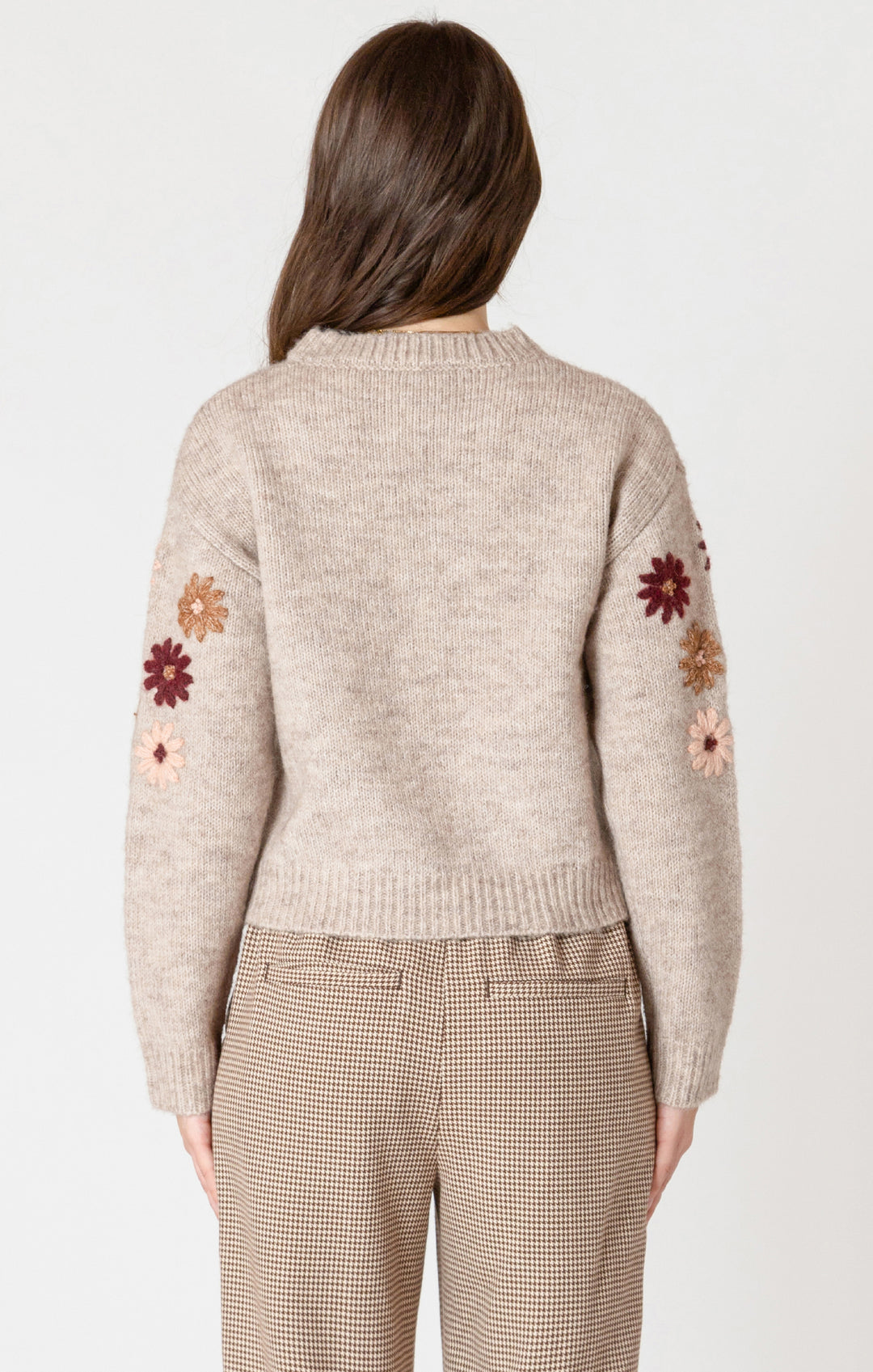 Black Tape Crewneck Floral Applique Sweater