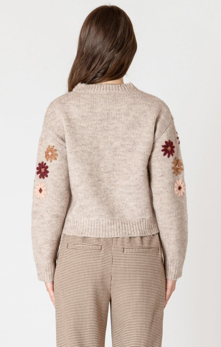 Black Tape Crewneck Floral Applique Sweater