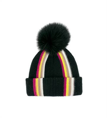 Mitchie's Matchings Multi Stripe Hat With Fox Pom