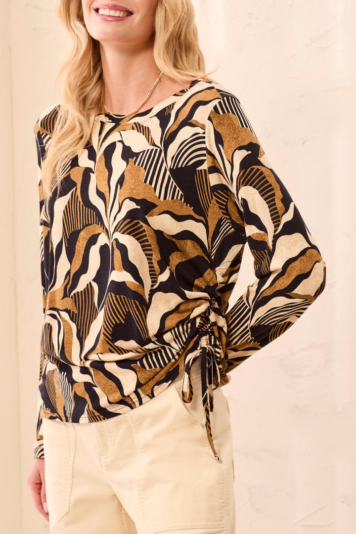 Tribal Side Ruched Crewneck Top