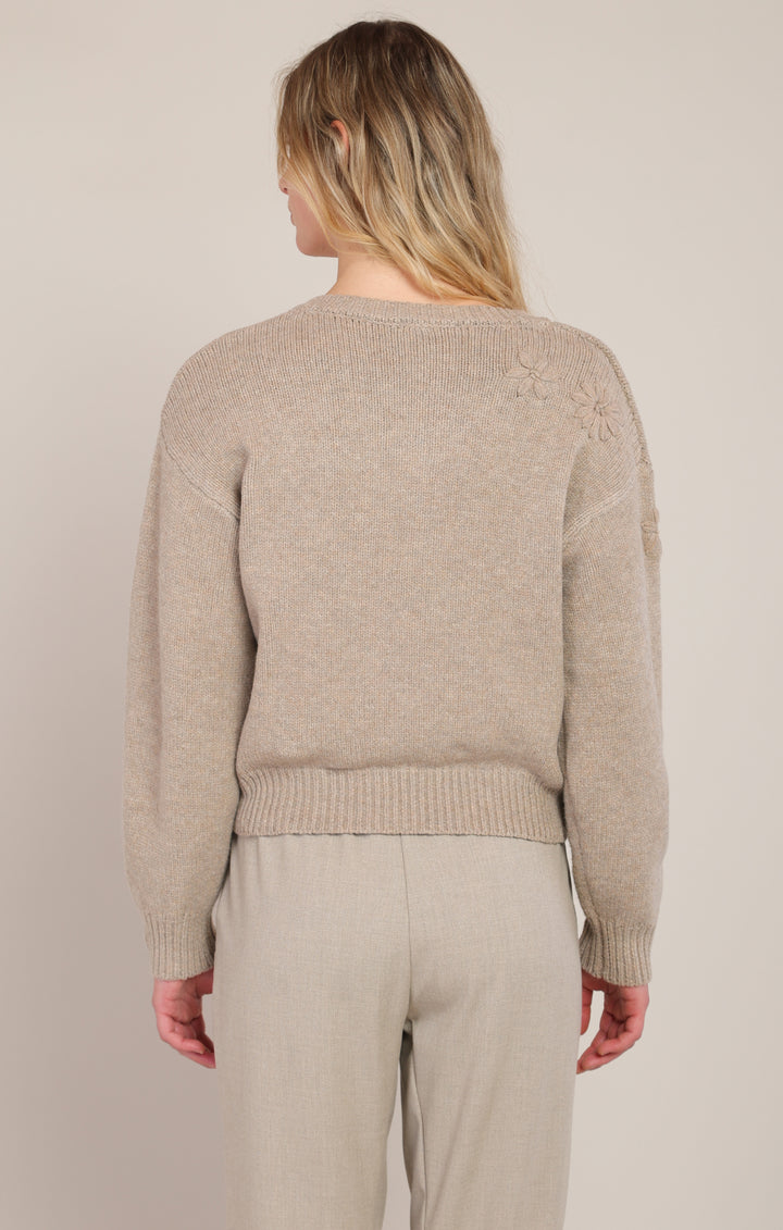 Room 34 Flower Embroidered Sweater Top