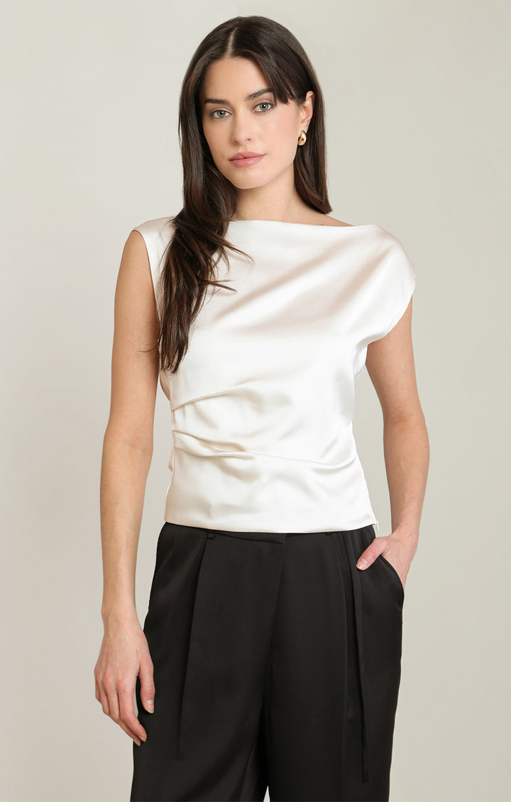 Black Tape Draped Satin Top