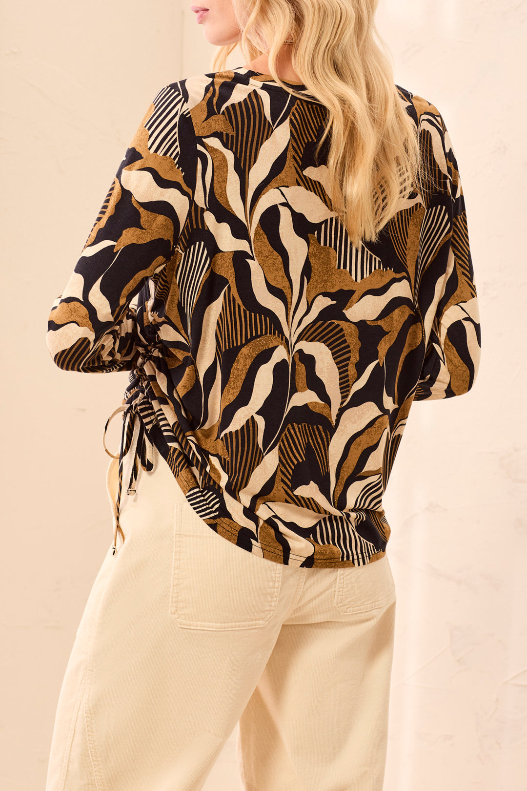 Tribal Side Ruched Crewneck Top