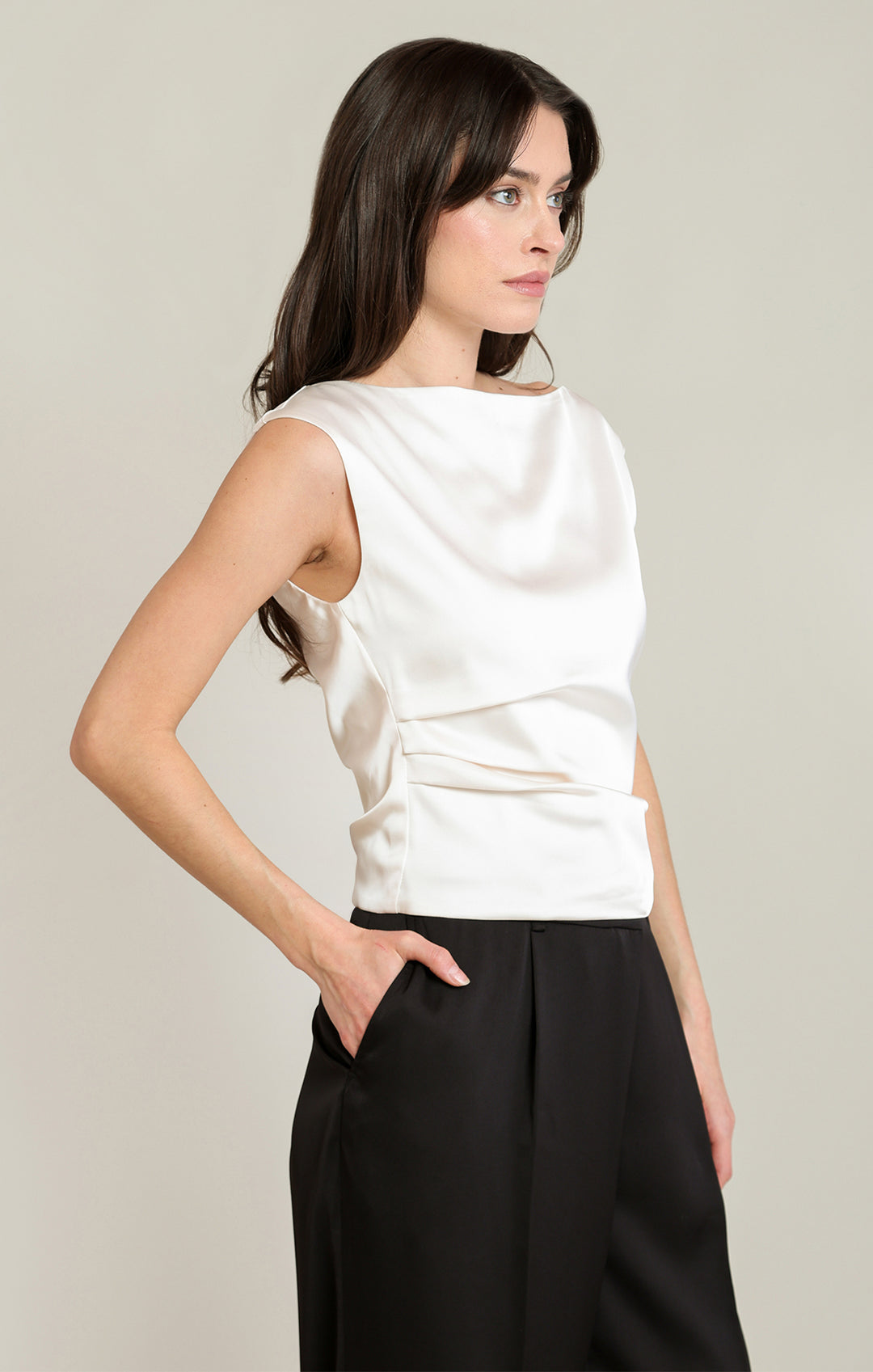 Black Tape Draped Satin Top