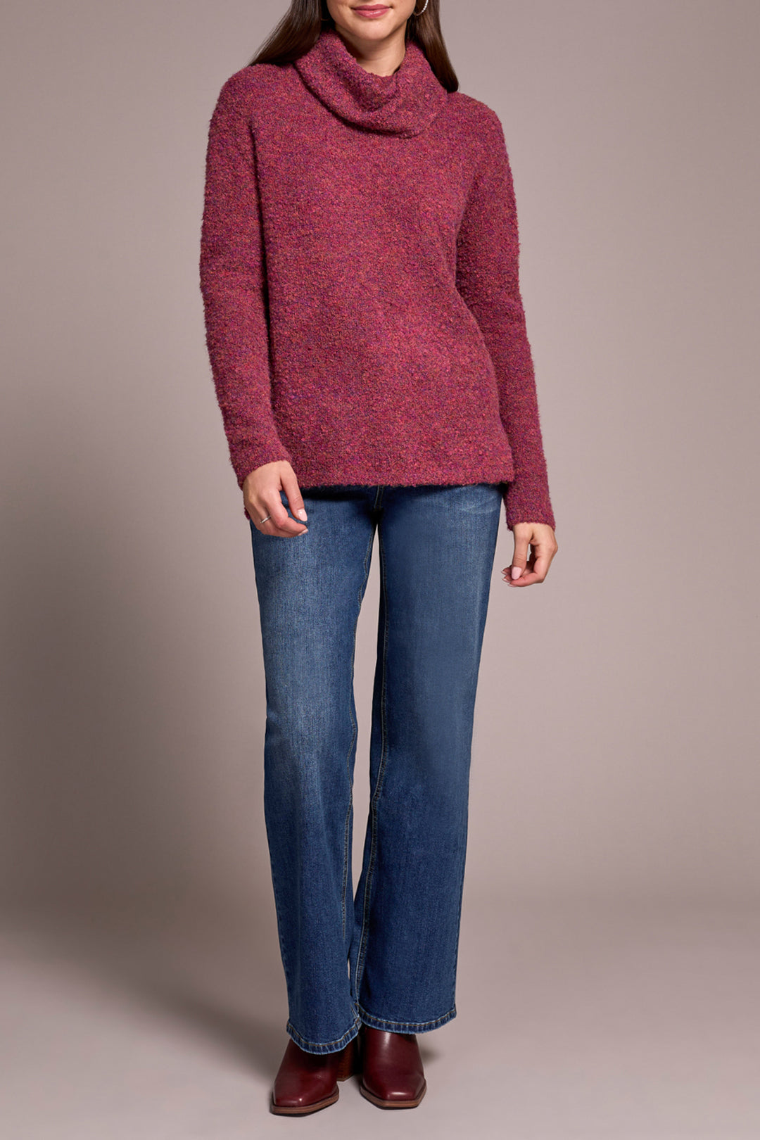 Tribal Cowl Neck Sweater with Side Slits