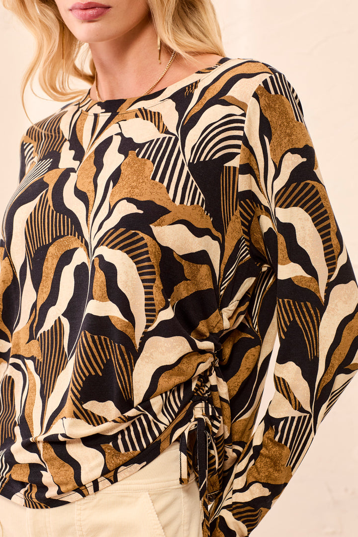 Tribal Side Ruched Crewneck Top