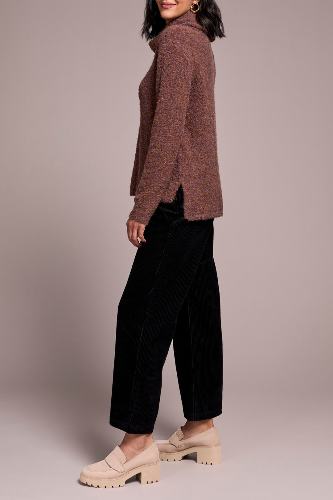 Tribal Cowl Neck Sweater with Side Slits