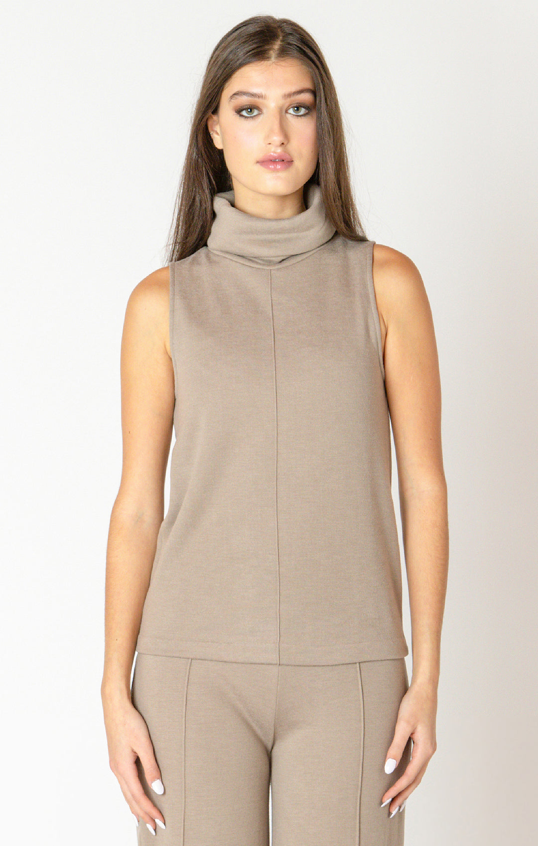 Black Tape Rolled Neck Seamed Top
